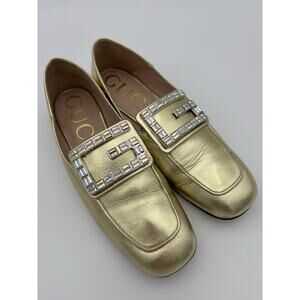 Gucci Crystal Buckle Loafer Gold Metallic Leather Size 7 / 37 Flats